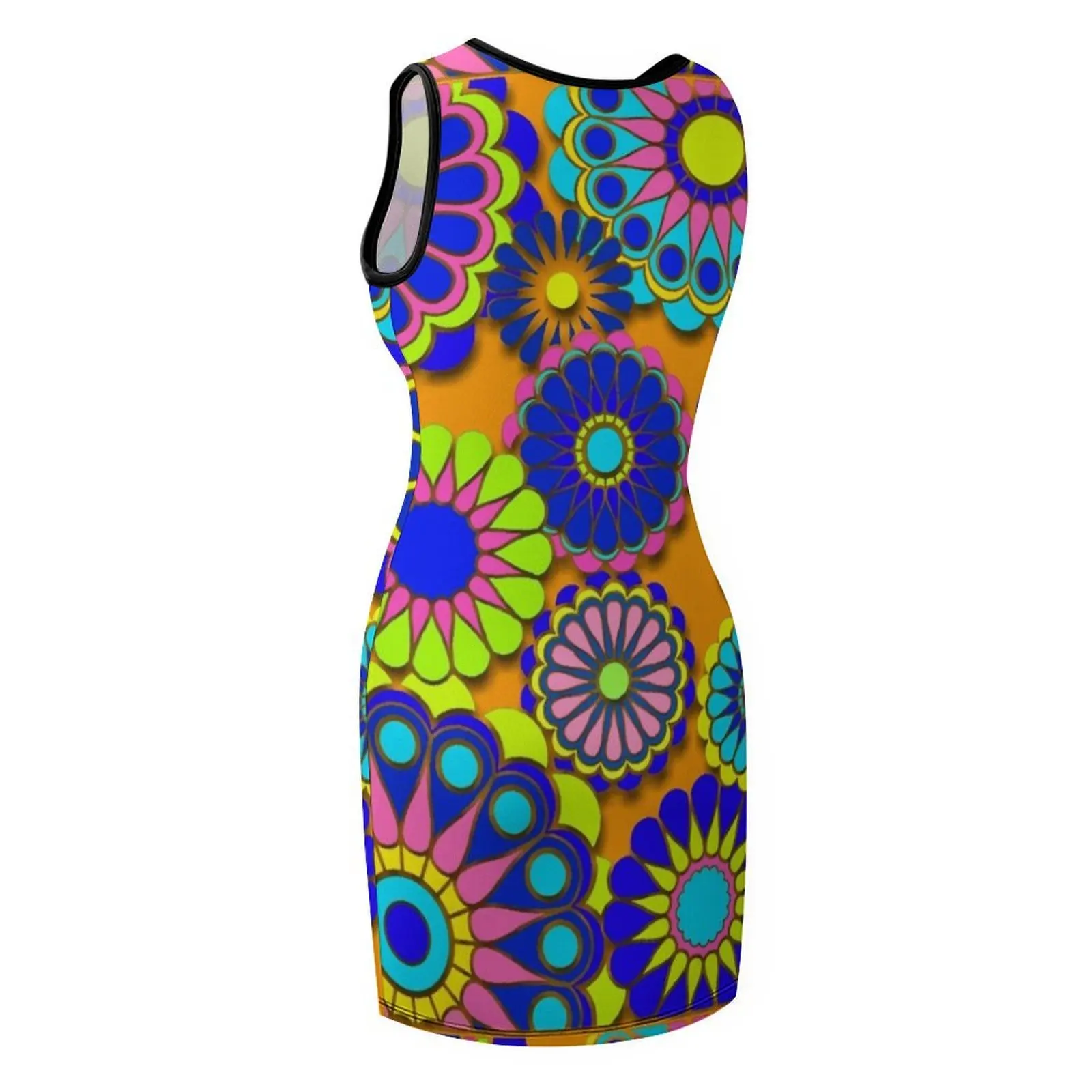 フラワーパワーレトロスタイルヒッピーフラワーノースリーブサンドレス女性のサマードレス女性のエレガントなルーズドレス