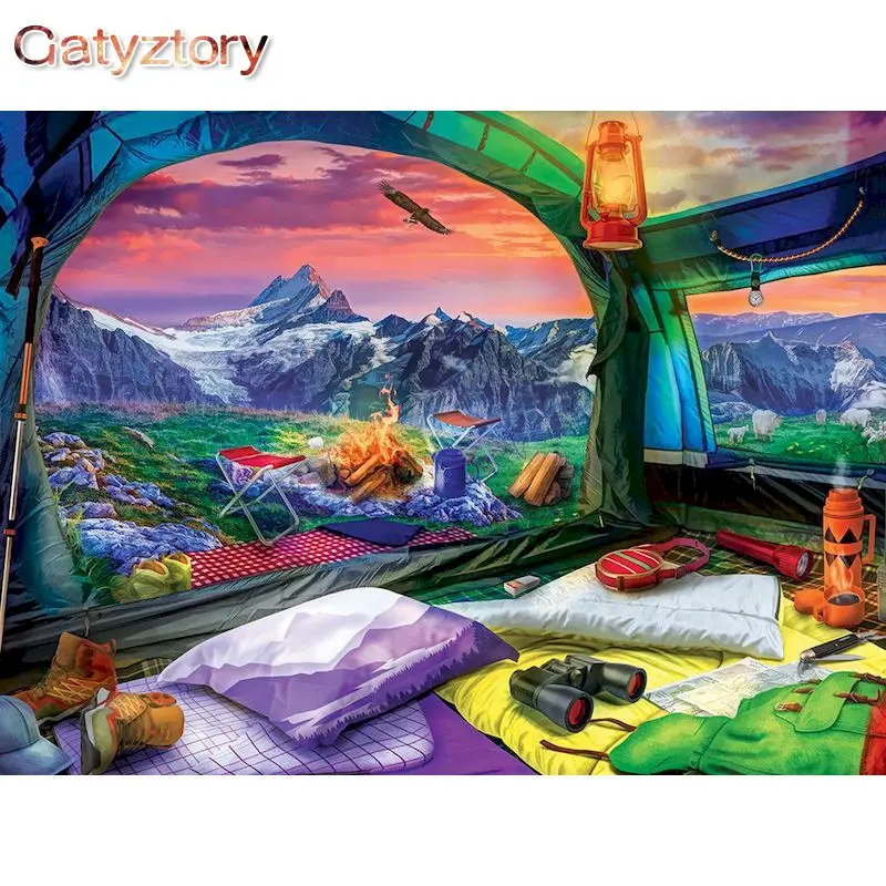 

GATYZTORY Paint By Numbers For Adults Tent Landscape Picture Drawing On Canvas DIY HandPainted Oil Painting Home Decoration