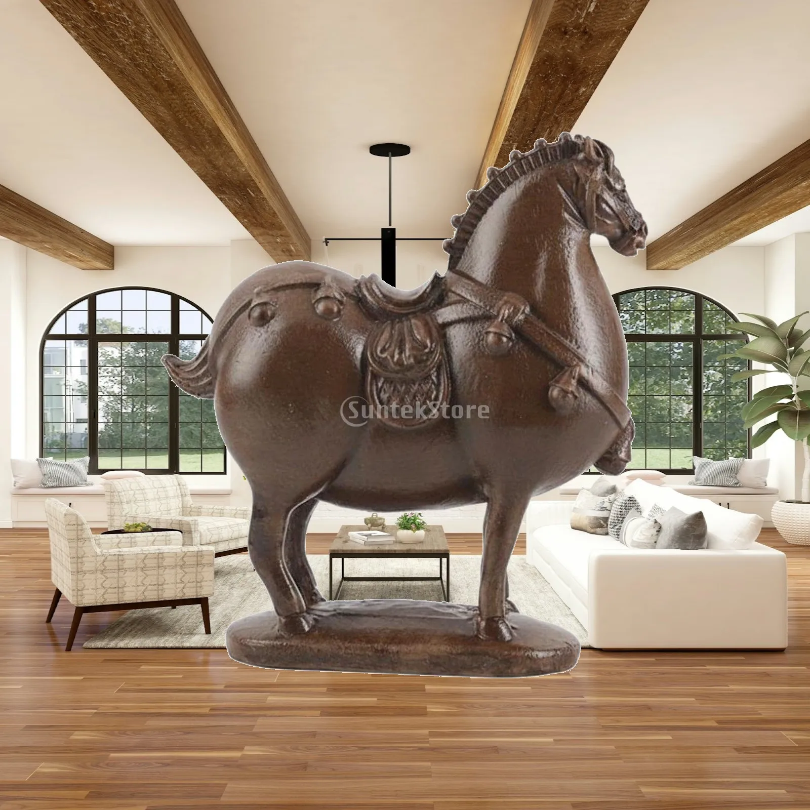 Vintage Design Horse Statue Wood Look Antique Horse Ornament Retro design Animal Figurine for Lobby Area, Model Room, Entryway