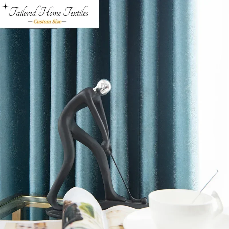 

Custom Size Light Luxury Small Texture Jacquard Full Blackout Cloth Curtains for Bedroom and Living Room Simple Solid Color
