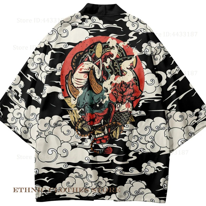 Oversize 3XL-5XL Kimono Streetwear Cardigan Japanese Fox Samurai Costume Beach Yukata UNISEX Cosplay Haori Tops Asian Clothing