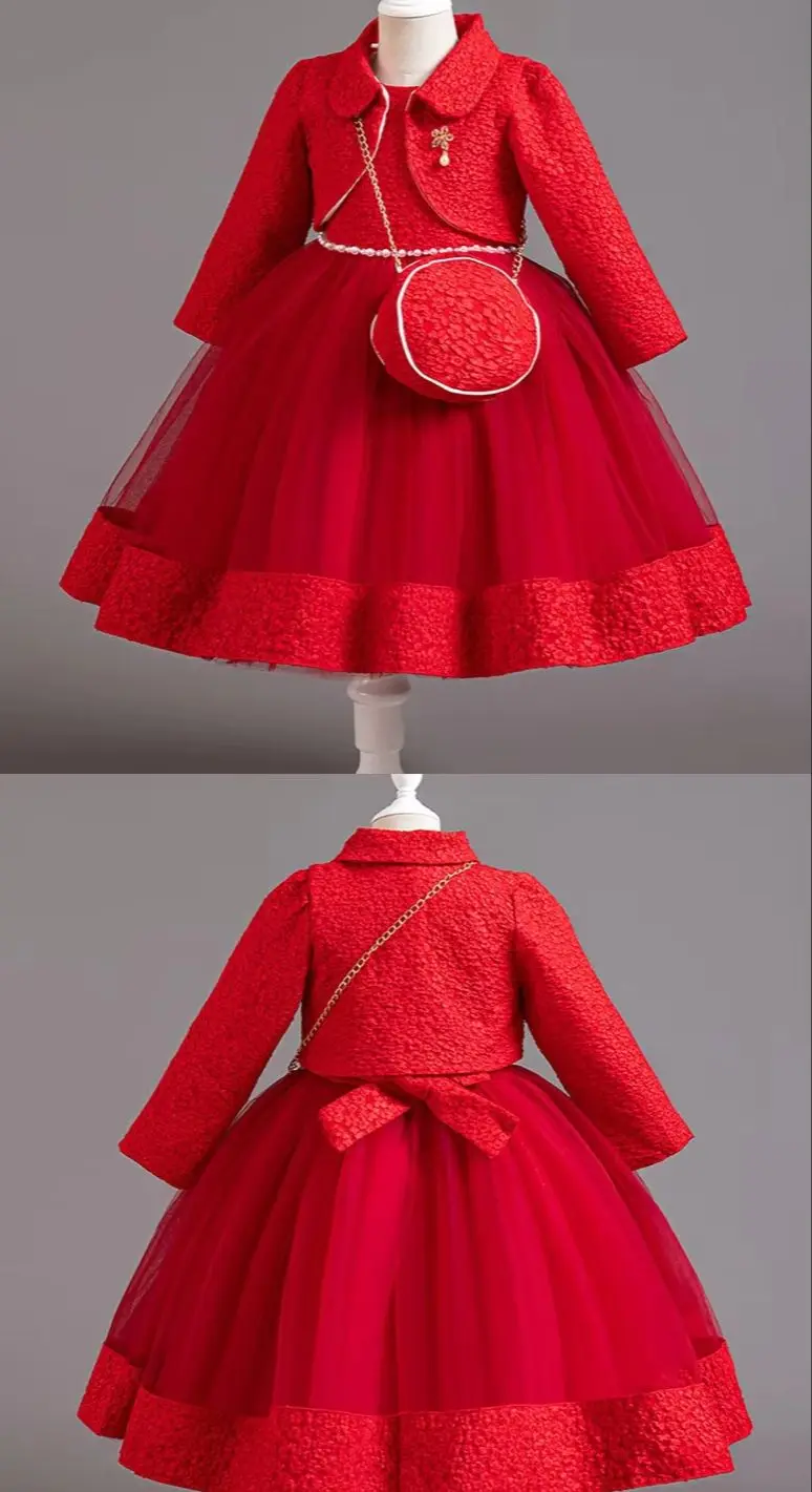Girl Elegant Dress with Bag 3PCS Children Girls' Princess Dresses Kids White Clothes 3-8Y