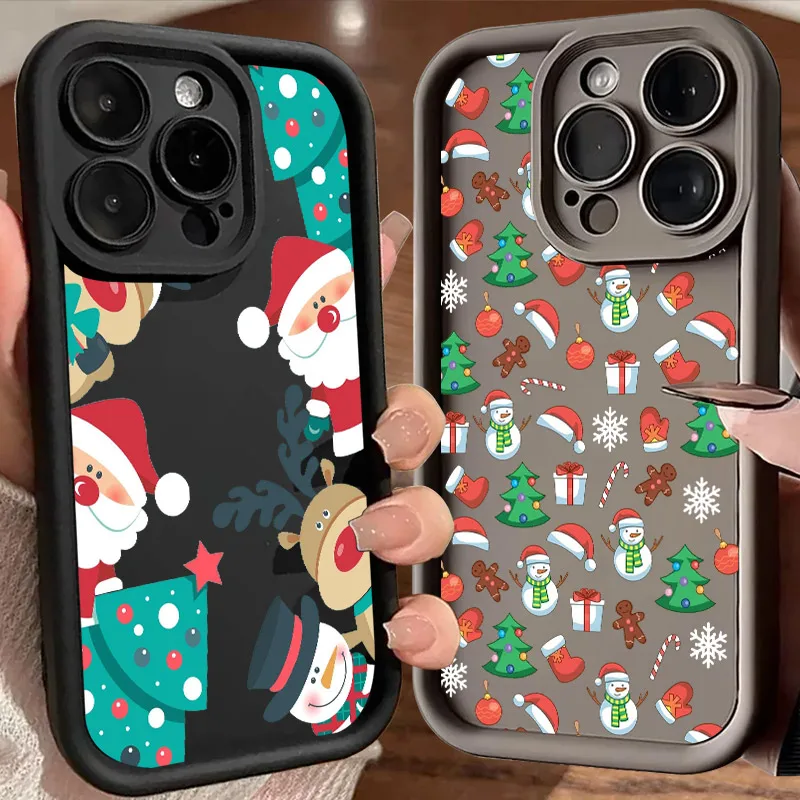 

Merry Christmas Elk Soft Silicone Case For iPhone 17 11 15 16 13 Pro Max 14 Plus 12 16 Pro 16E 17AIR 17PM Shockproof Phone Cover
