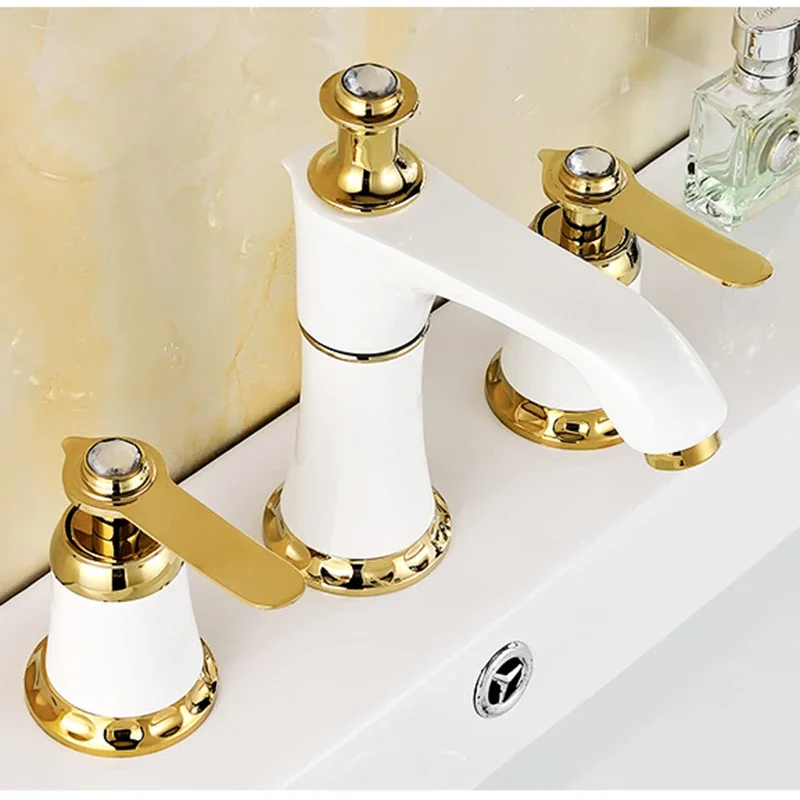 Vidric Golden Bath Faucet Double Handle 3 Holes Deck Mounted Sink Faucet Hot &Cold Mixer tap Bathroom Faucet