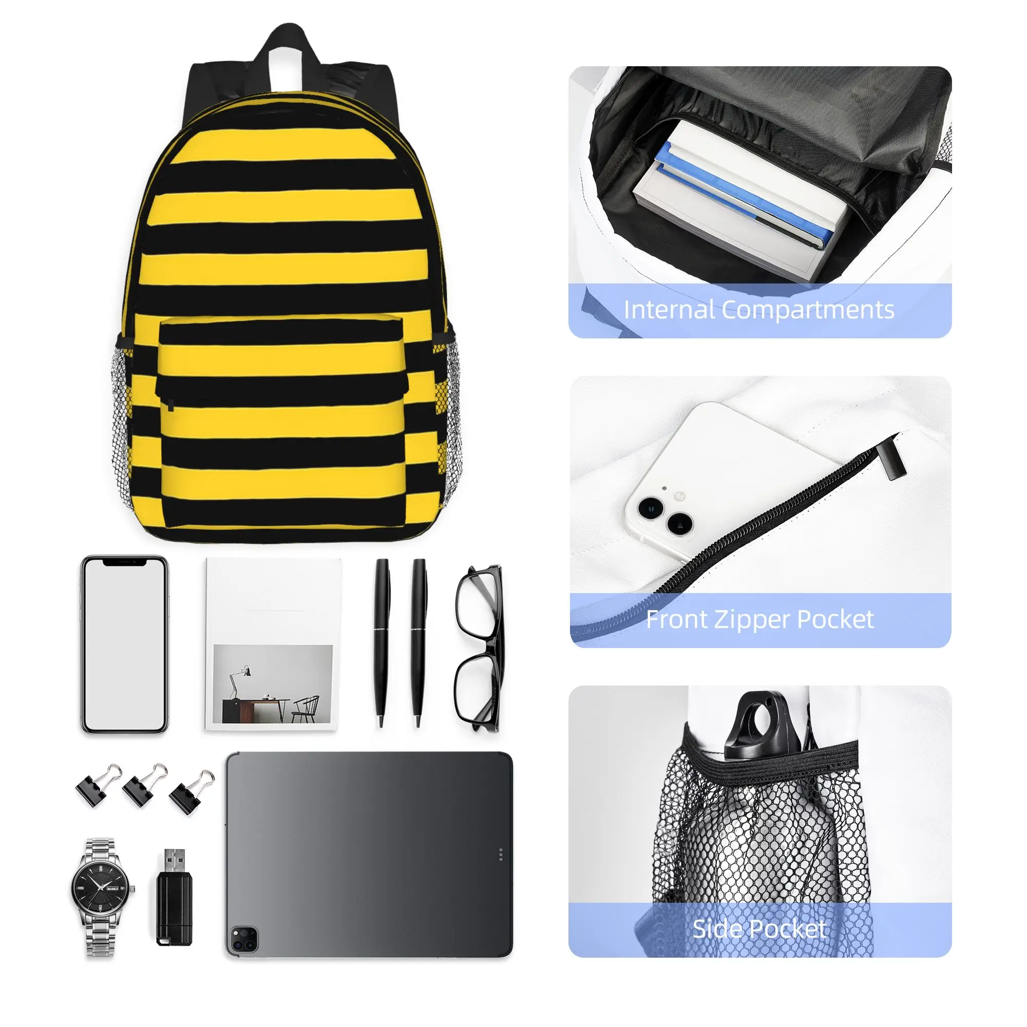 Yellow And Black Stripes In The Color Of Bees Backpack Hot Sale Daypack Boys Girls BookBag Shoulder Bag for Men Women School Bag