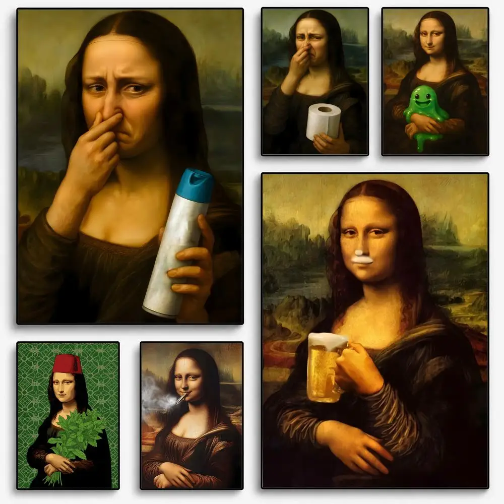 Affiche drôle de la Mona Lisa, décoration intérieure de la maison, impression d'art mural, affiches de garage, cadeau