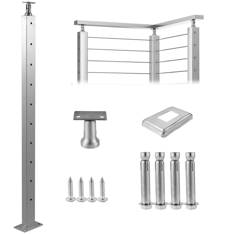 

Level Deck Stair Post Stainless Steel Brushed Finishing DIY Picket Deck Stair Railing Kit w/ Mount Bracket