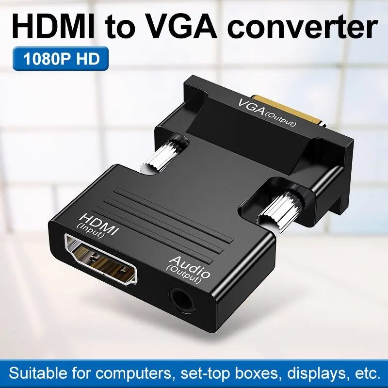 Active 1080P Female HDMI to VGA Male Converter Adapter Dongle with 3.5mm Audio Portable HDMI Connector for Laptop PC PS3