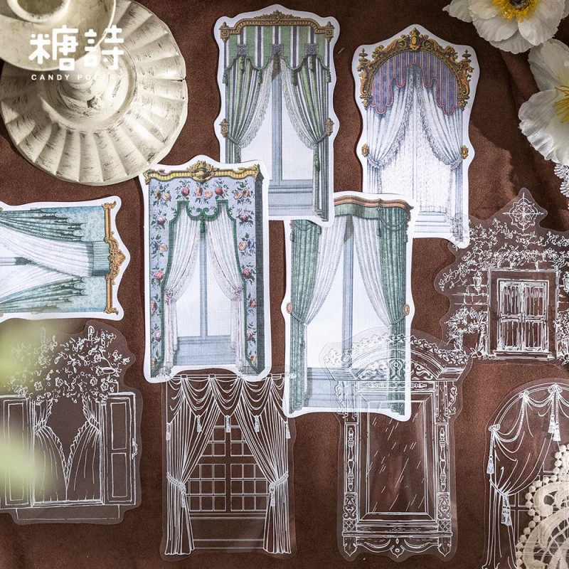 10Pcs/pack Vintage European-style Window Stickers Multi-style Flower Window Patterns Journal DIY/Window Display Decor Goodies