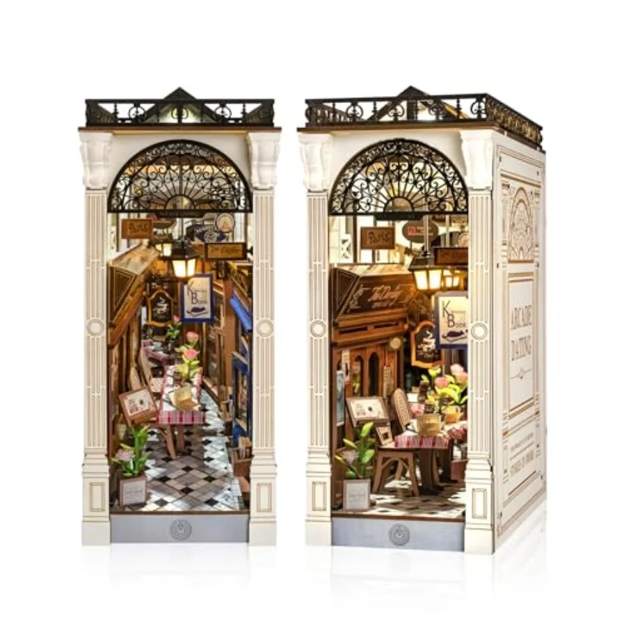 DIY Book Nook Kit for Adults European Arcade Street Scene Miniature House Kits 3D Wooden Puzzle Booknook with LED Lighting Home