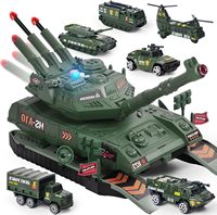 Military Toy Tank with 6 Military Vehicles, Toy Tank with Sound and Light, Missile (Green)