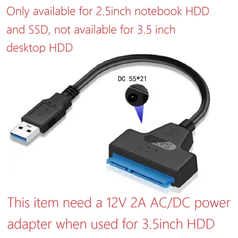 Type C USB 3.0 to SATA III Cord SATA to USB C USB 3.0 Cable Up to 6 Gbps for 2.5 Inch External HDD SSD Hard Drive SATA Adapter