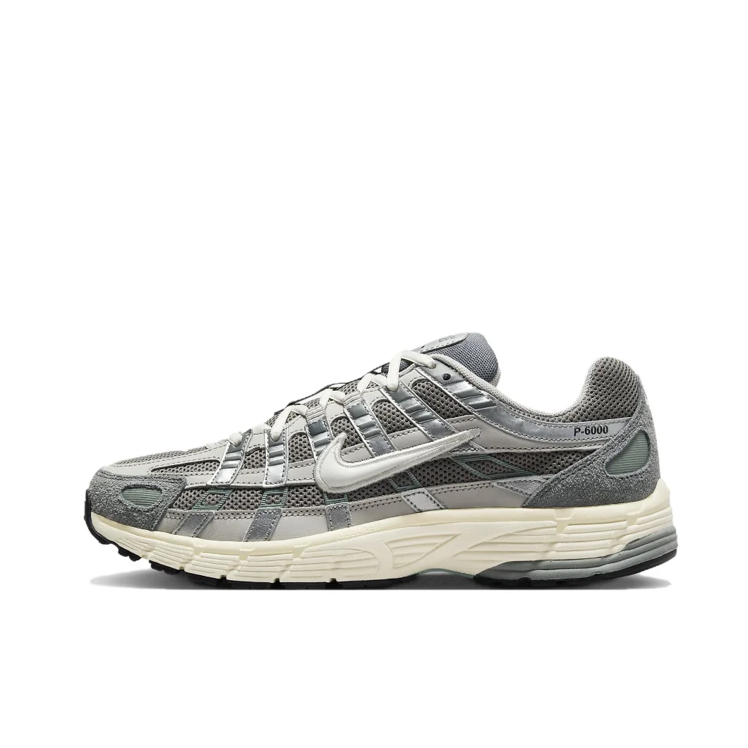 Nike P-6000 Low Herren- und Damen-Sneaker, klassische Retro-Freizeit-Laufschuhe, gepolsterte Komfort-Sneaker, leicht, Grau und Silber