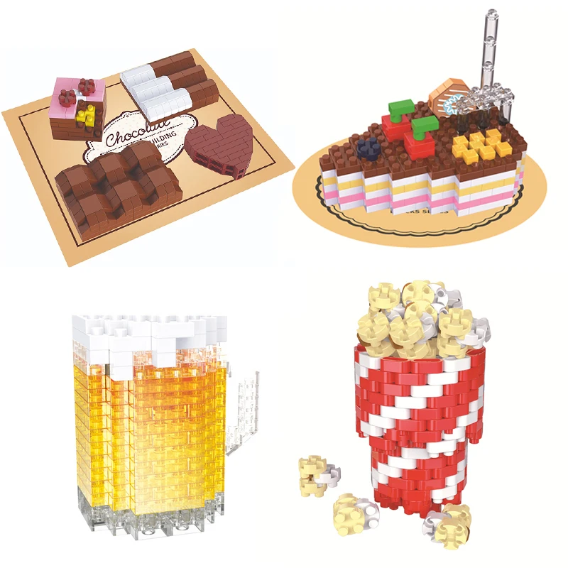 Mini Food Building Blocks Popcorn Beer Sushi Chocolate Model Micro Particle Diamond Brick DIY Children\'s Fun Assembled Toy Gift