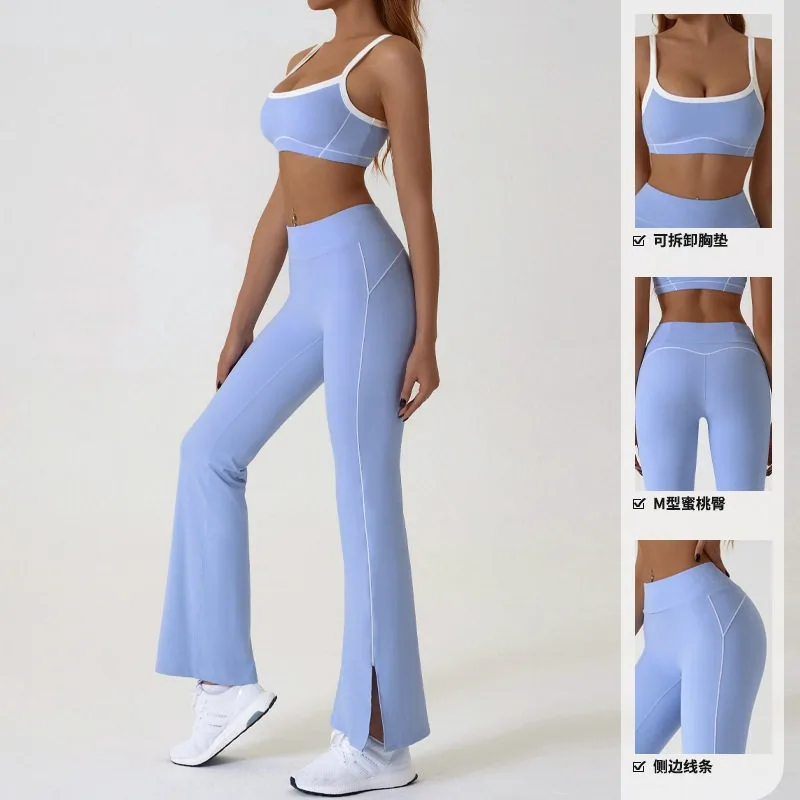 Amazon's new European and American nude skinny outdoor sports suit spaghetti strap contrast underwear suspender yoga suit