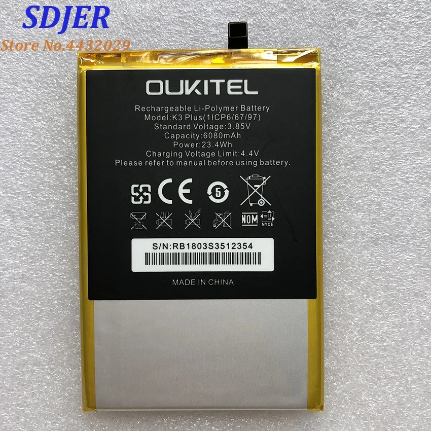 

100% New OUKITEL K3 PLUS Replacement 6068mAh Parts backup battery for Smart Phone