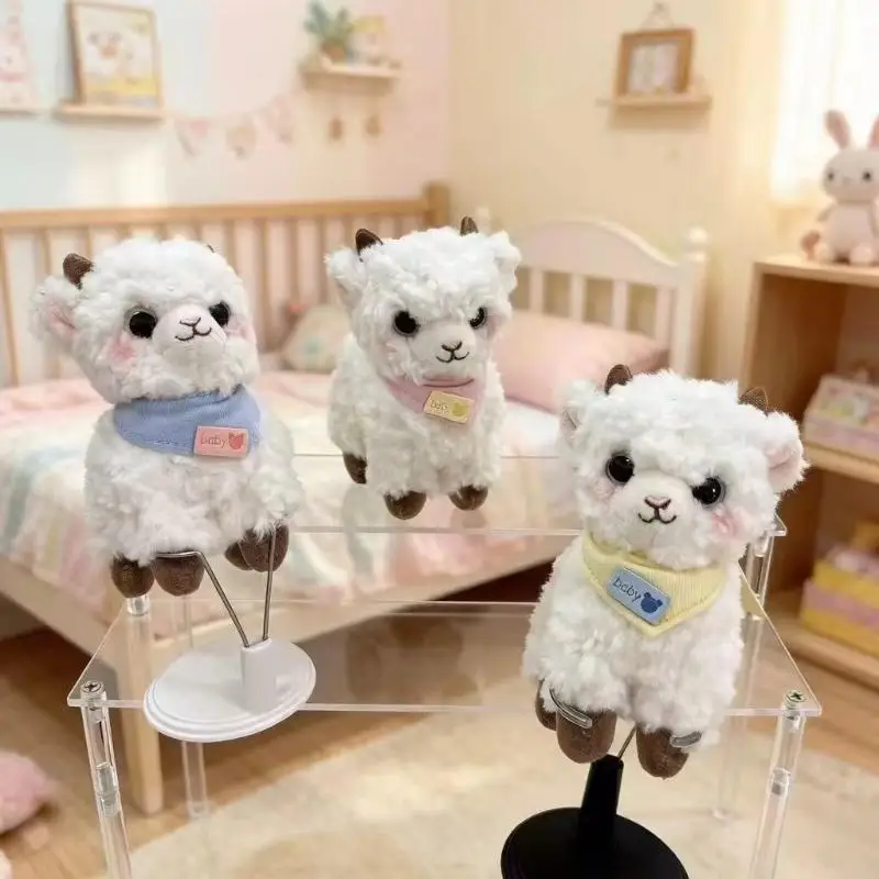 Birthday Gift White Lamb Stuffed Plush Toy Soft Fluffy With Cute Bandana Animal Doll For Sofa Tabletop Home Interior Decoration