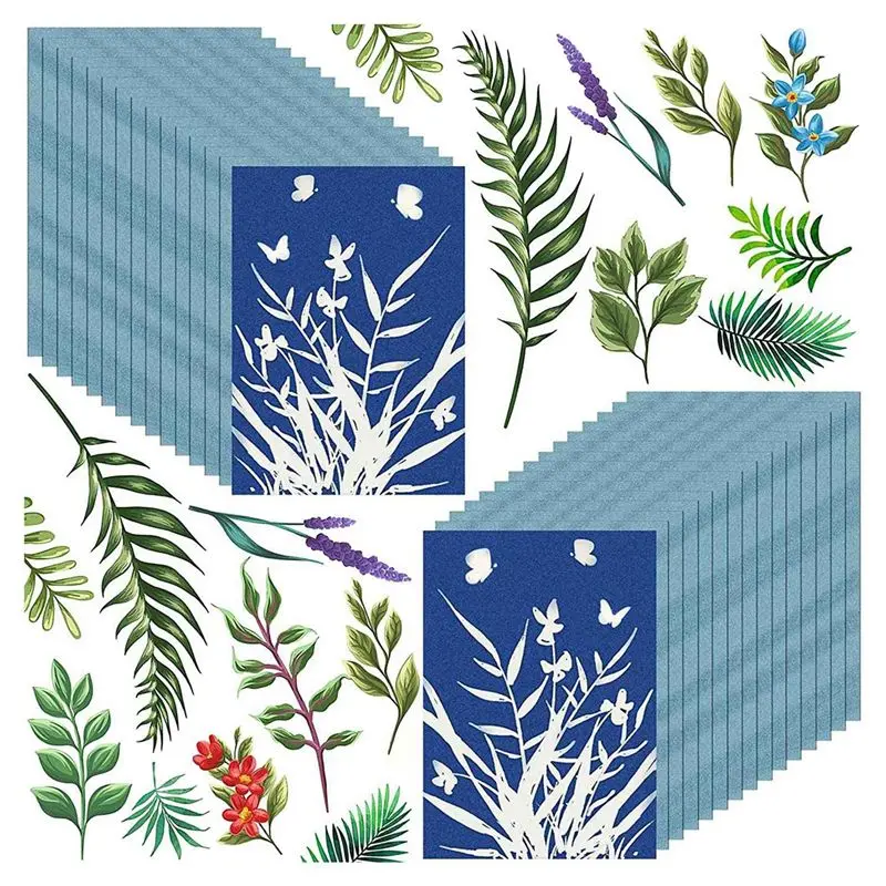 TFTP-Cyanotype Paper, 60 Pcs A5 Sun Print Paper Kit, High Sensitivity Sun Print Nature Printing Paper Solar Drawing Pape