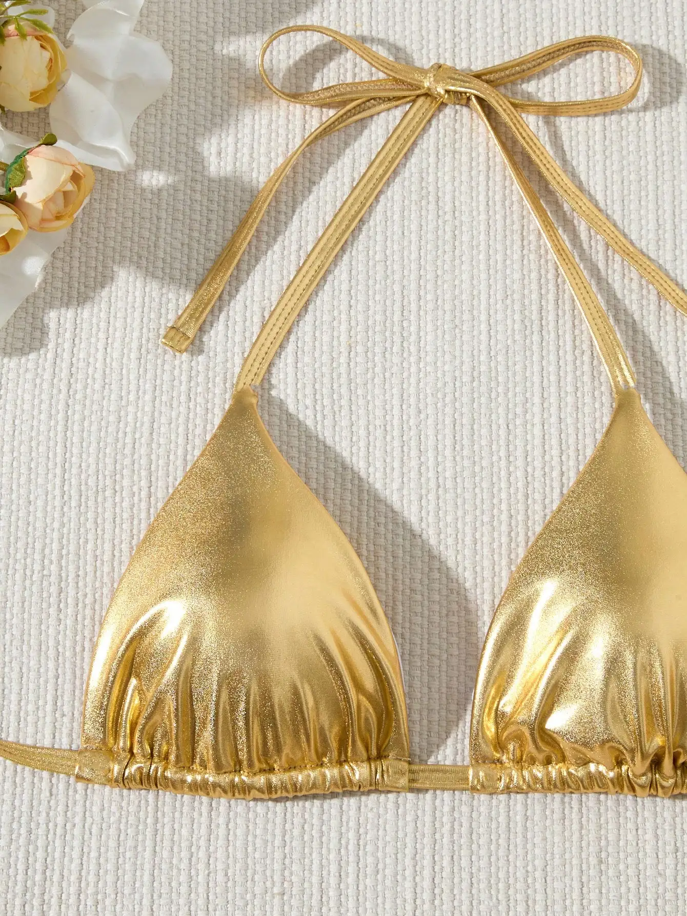 Bikini Tali Halter 2025 Baju Renang Segitiga Wanita Pakaian Renang Emas Seksi Wanita Mandi Pakaian Renang Pakaian Pantai XL