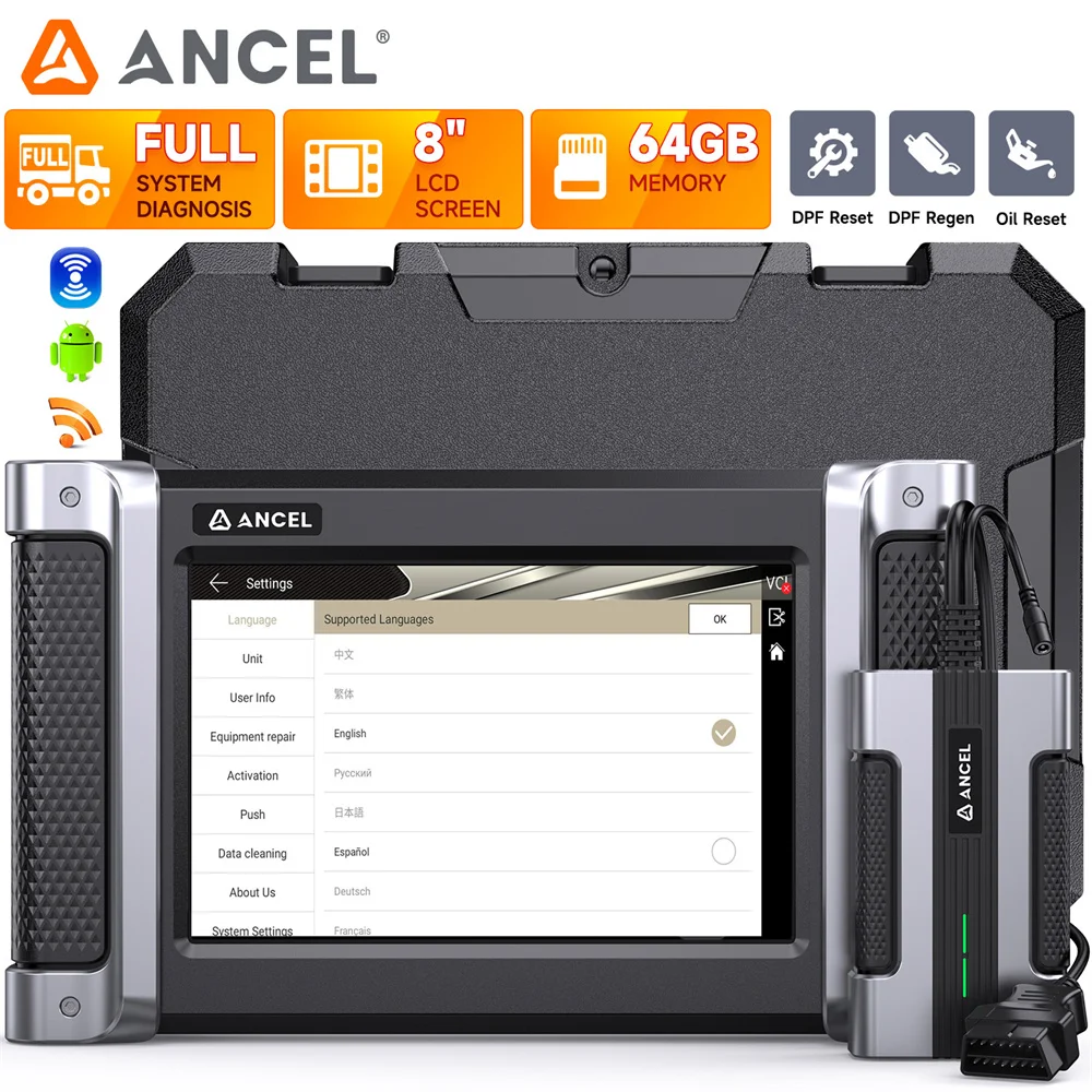 ANCEL HD8000 Full System Diagnostic Tool for Diesel Heavy Duty Truck D.PF Regeneration Oil Reset Free Update OBD2 Scanner