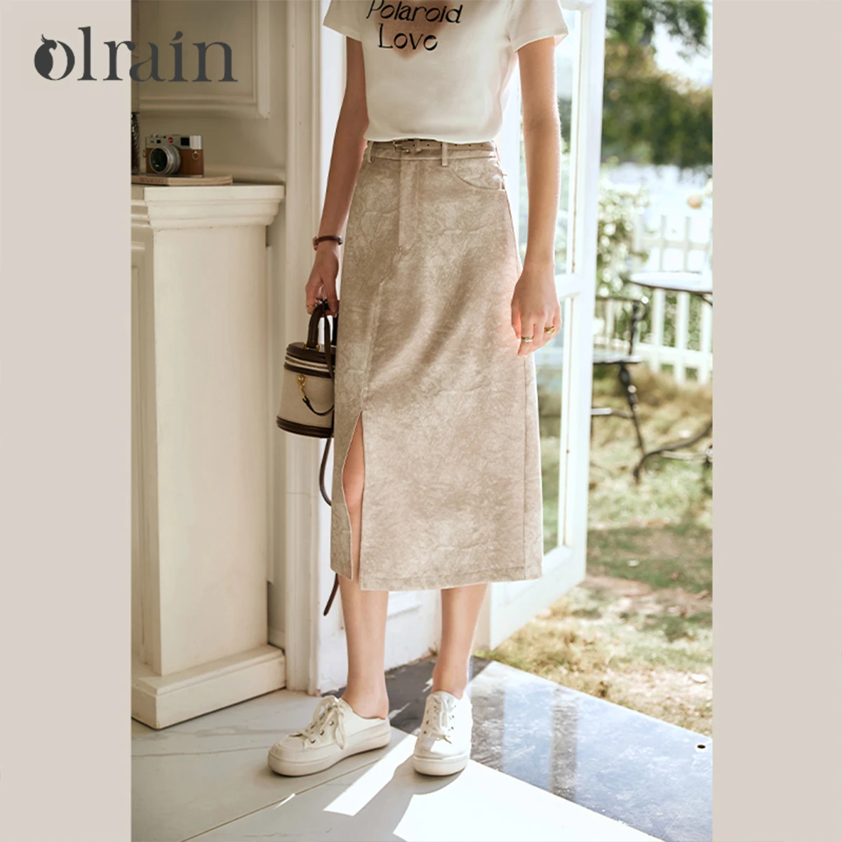 

OLrain Ink-wash Print Skirt Women 2025 Spring Summer Straight Female Midi High-waist Slit Elegant Midi Ladies Skirts O24XB90055