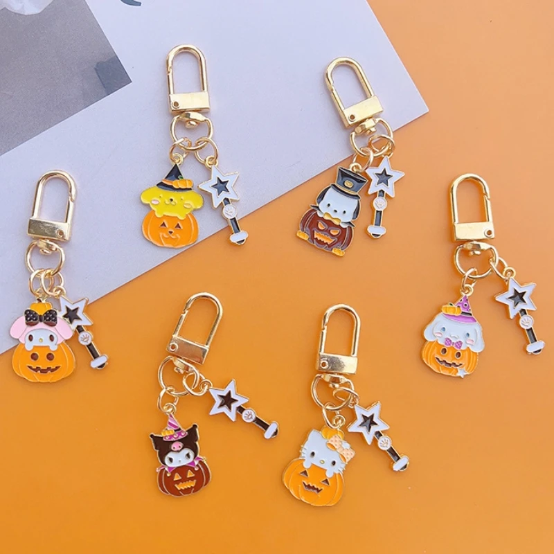 Sanrio Kuromi Hello Kitty Halloween Series Pendant Cartoon Cute Pumpkin Keychain Bag Decoration Holiday Gifts for Boys and Girls