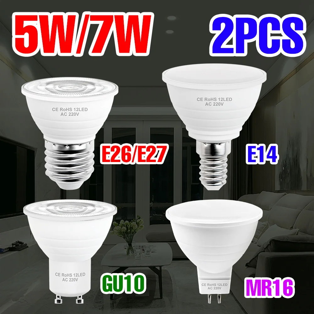 

2 шт. E27 светодиодная лампа AC220V E14 Потолочный светильник GU10 Прожектор MR16 Люстра GU5.3 Для дома Спальня Мягкое освещение 5 Вт 7 Вт