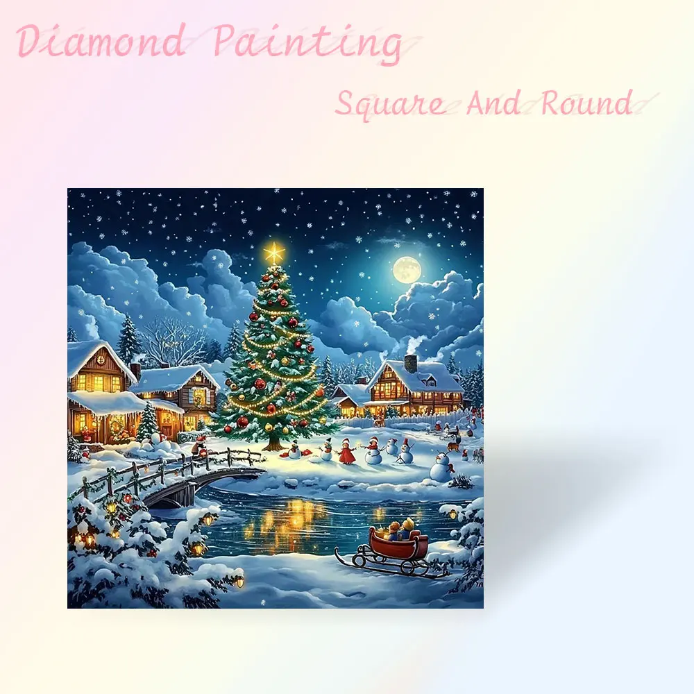 Weihnachten Diamant Malerei Voll Platz Runde Diamant Mosaik Landschaft Bild Von Strass Hause Dekoration
