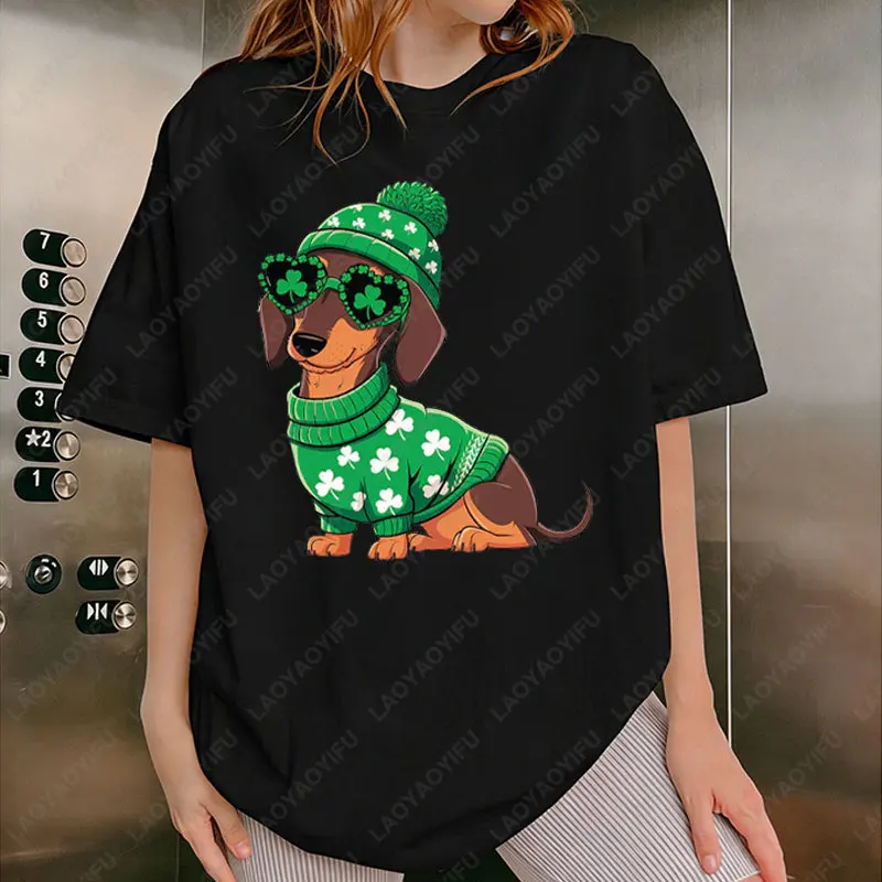 Saint-Patrick teckel impression T-Shirt mode drôle chanceux chien graphique coton unisexe t-shirts Vintage St Patricks Day T-Shirt