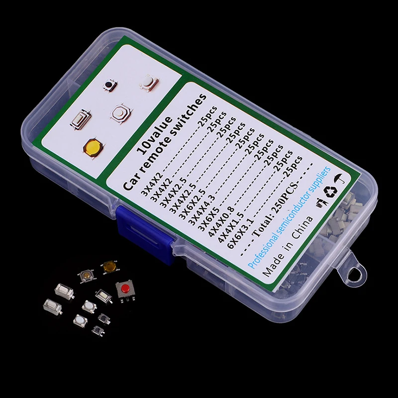 250Pcs 10 Types Patch Tactile Push Button Switch Car Keys Remote Control Touch Microswitch Kit Button pack 4x4 3x6 small buttons