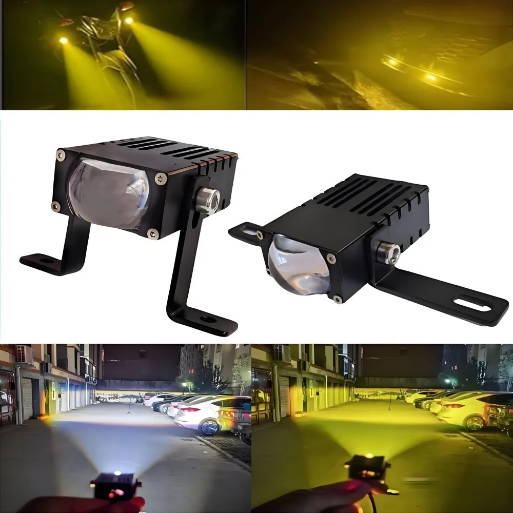 2Pcs Motorcycle Spotlights LED,dMini Grille Spotlight LED Headlight Bumper Fog Lamps Auxiliary White/Amber Projector Lens Work L