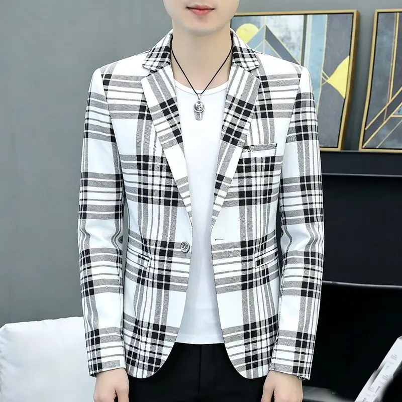 Herrenblazer, modisch, für Hochzeiten, Freizeit, schmal geschnitten, für Friseure, für Herren, koreanischer Stil, für Bankette, für den Geschäftsalltag, mit Streifen, Blazer. – Detail 4