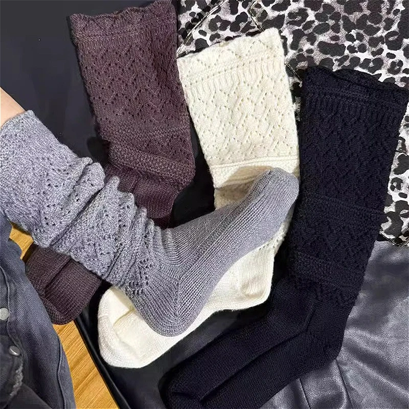 

Women Girls Knitting Stockings Sweet Elegant Autumn Winter Warm Hollow Out Long Socks Comfortable Soft Sock Home Floor Stocking