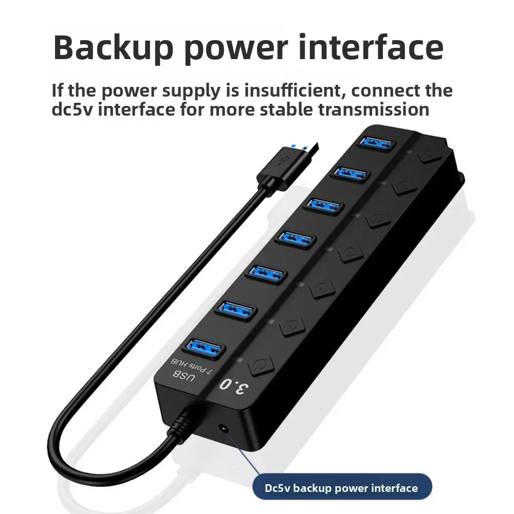 7 in 1 USB 3.0 Hub 7 Ports Independent Switch USB 3.0 Splitter Expansion Dock High Speed USB High-speed Extender