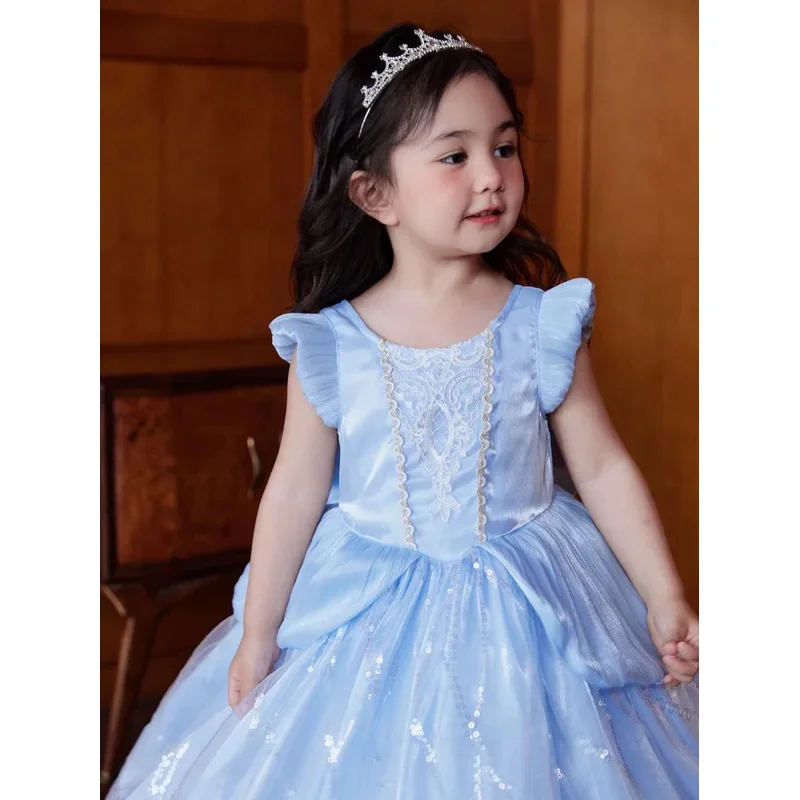 Cinderella Dress for Girls Big Bow Kids Halloween Birthday Christmas Party Princess Cosplay Costume Children Ball Gown Clothes
