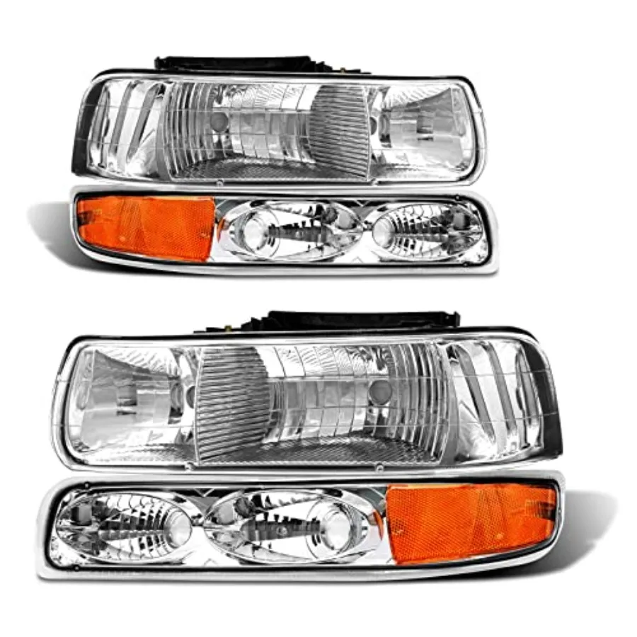 

Headlight Assembly for 1999-2006 Chevy Silverado 1500 2500 3500/Tahoe Suburban Chrome Housing Amber Reflector Pair