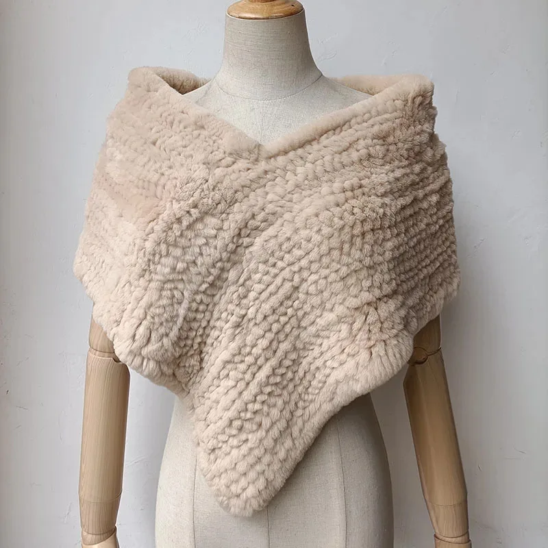 Women Autumn Winter Real Rabbit Fur Knit Shawl Thickened Women Coat