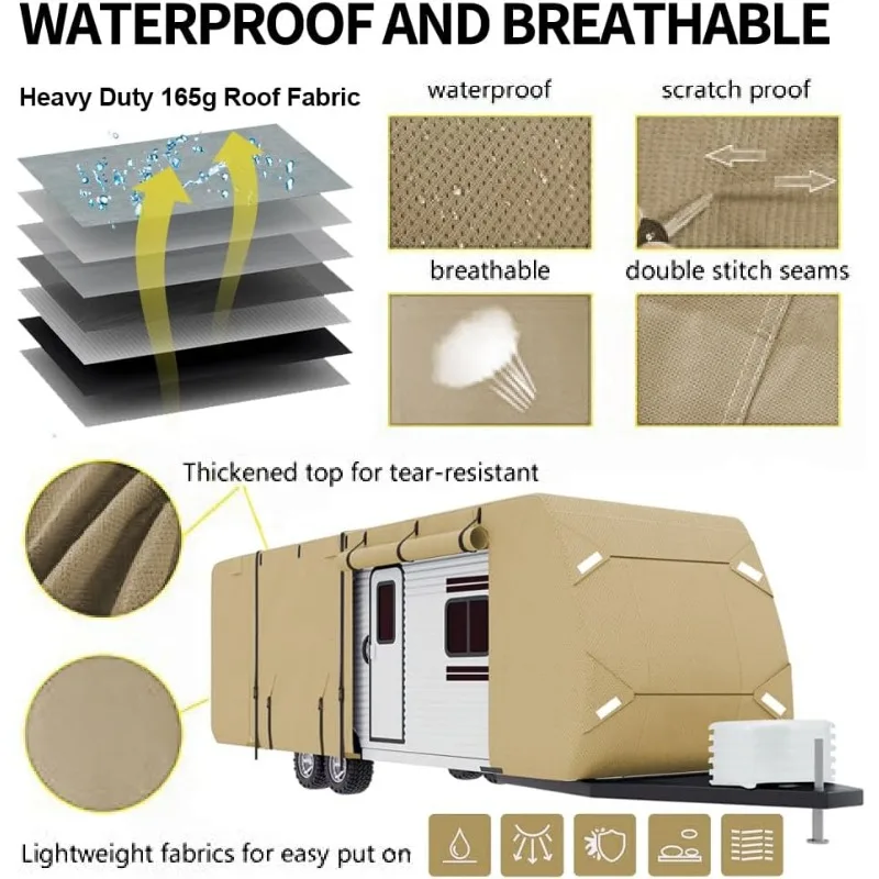 Travel Trailer RV Cover, Anti-UV, Weatherproof, Rip-Stop Camper Cover for Winter Snow