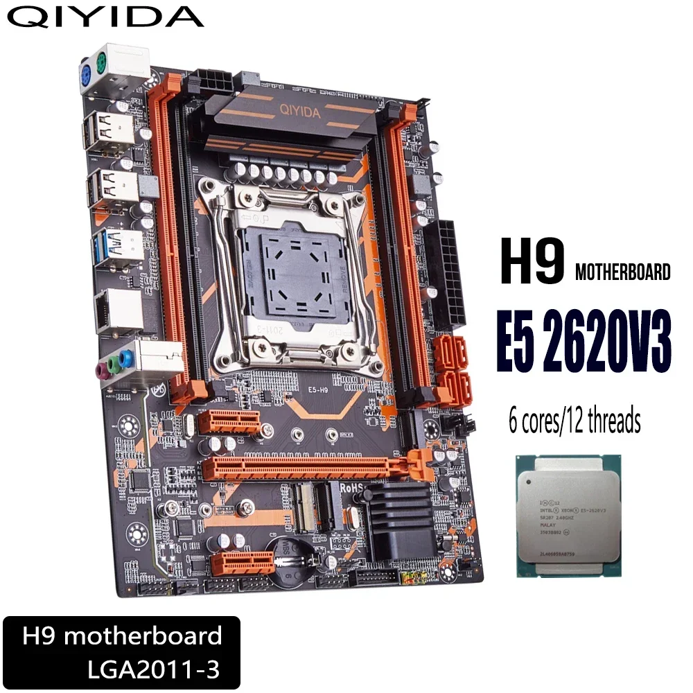 Qiyida X99 motherboard kit set LGA2011-3 motherboard XEON E5 2620 V3 cpu combo NVME SATA3.0 Server E5 H9