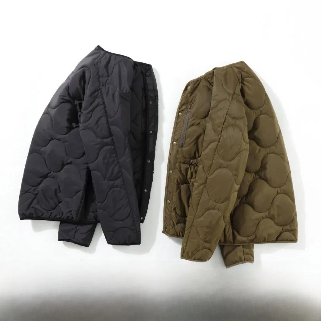 Lightweight Warm Japanese Style Casual Outdoor Windproof Cotton Jacket Stuffed Sewing Collarless Coat for Men Autumn Winter