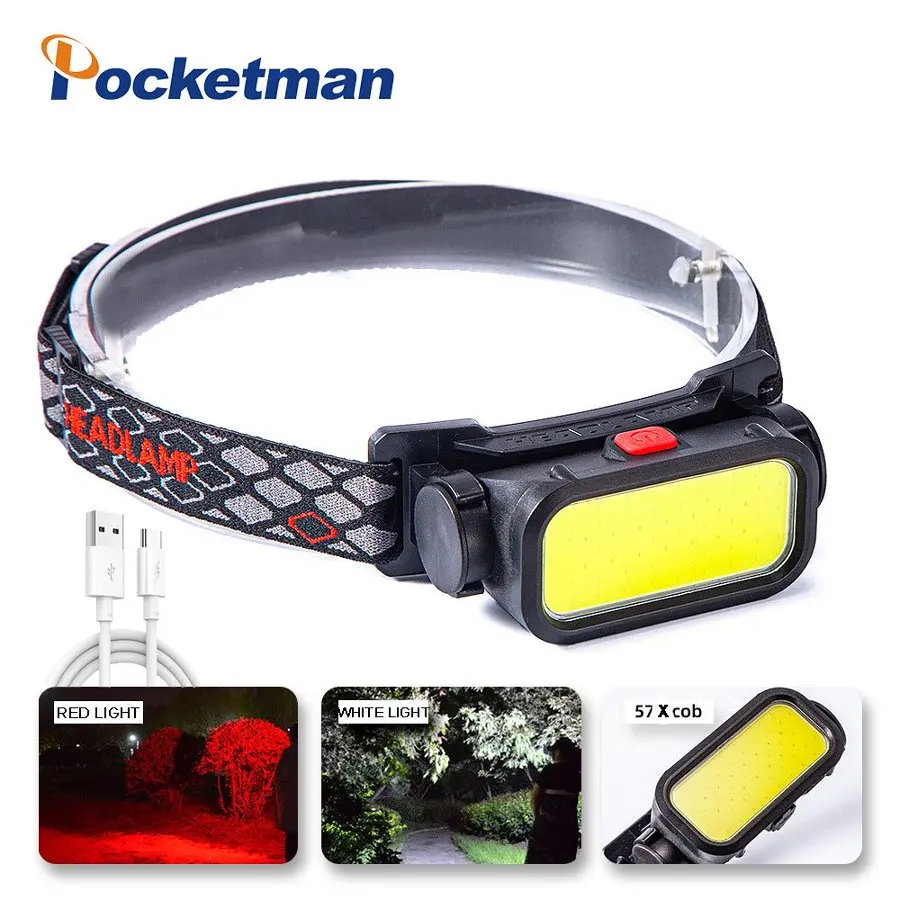

Super Bright COB LED Headlamp Waterproof Headlight with White Red Light Modes Adjustable Headband for Camping Hiking Fishing