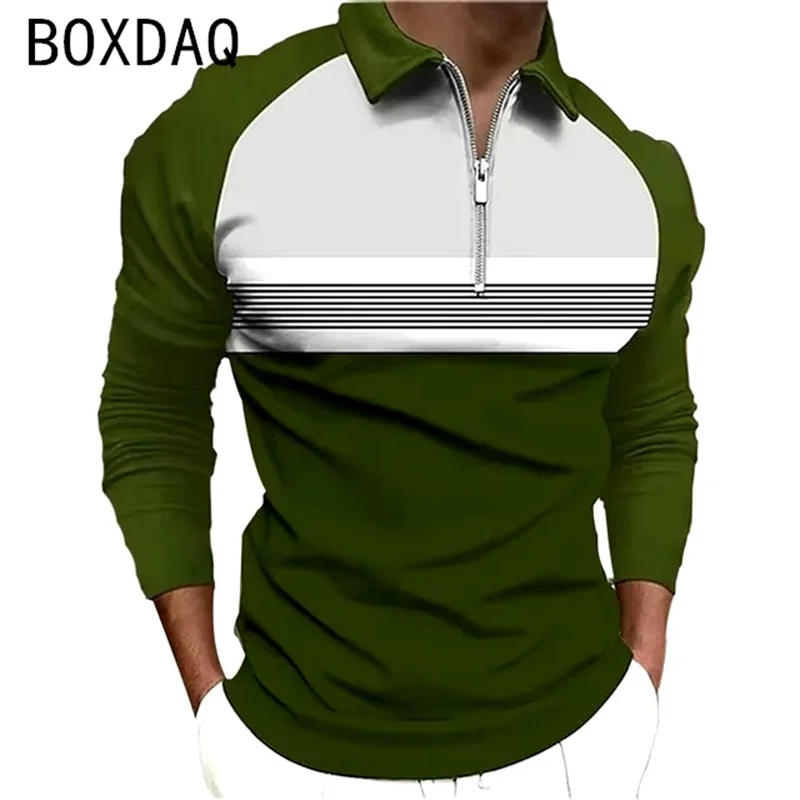 Men Fashion Simple Stripe Print Polo Shirt Long Sleeve Lapel Golf Polo T-Shirt Plus Size 6XL Men Outdoor Sport Casual Polo Shirt - Image 5