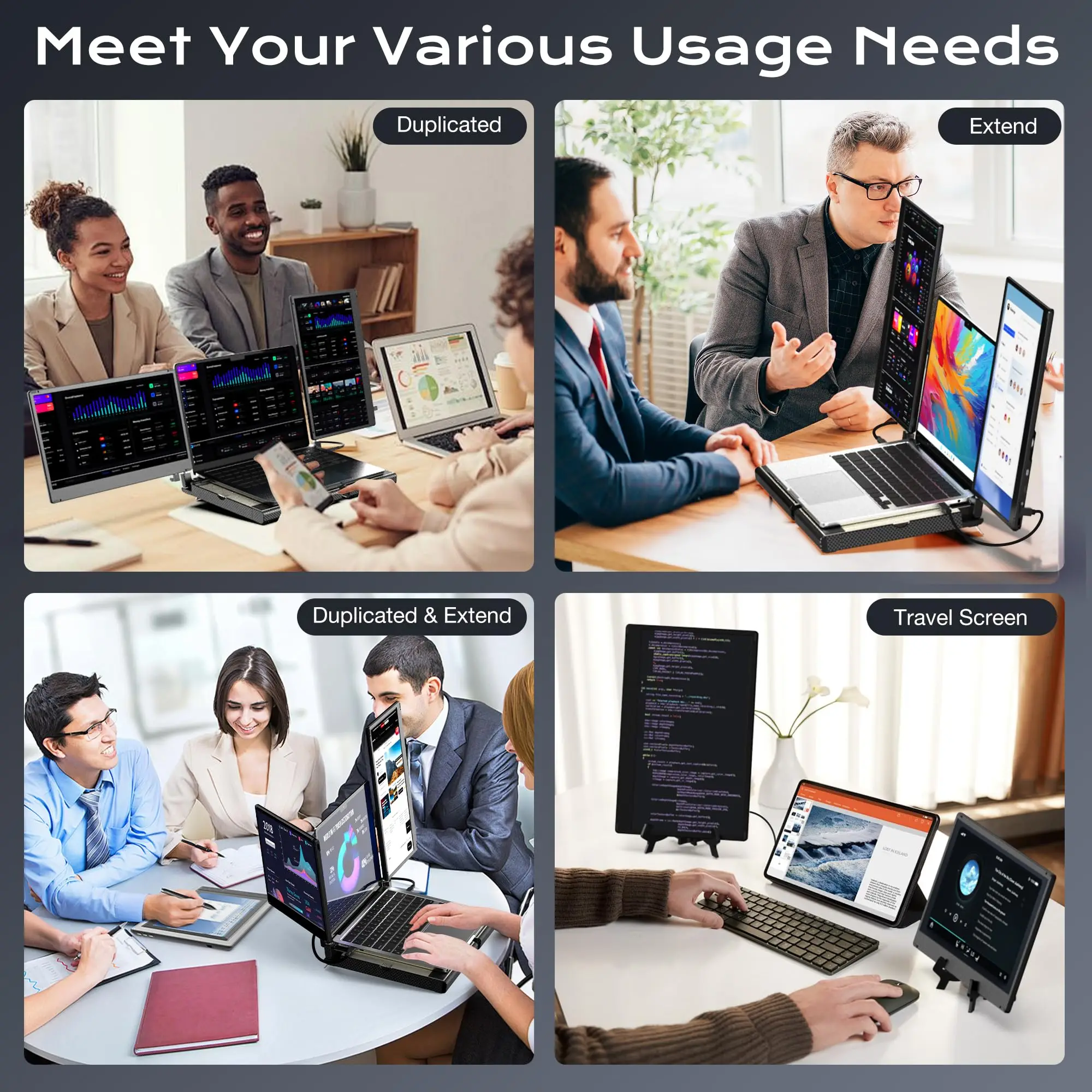 Для Mac/Wins/Chrome 14-дюймовый ЖК-дисплей Plug Play IPS, легко складной, с несколькими дисплеями, USB C, удлинитель экрана ноутбука