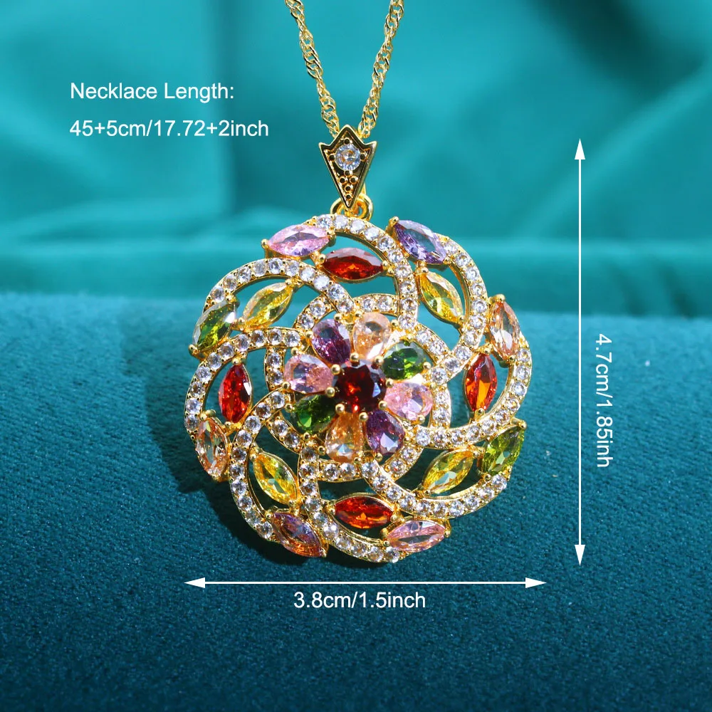 Elegante mehrfarbige Zirkonia-Anhänger-Halskette für Damen – 18 Karat vergoldet – perfekt für Hochzeiten, Valentinstag und Weihnachten – Detail 3