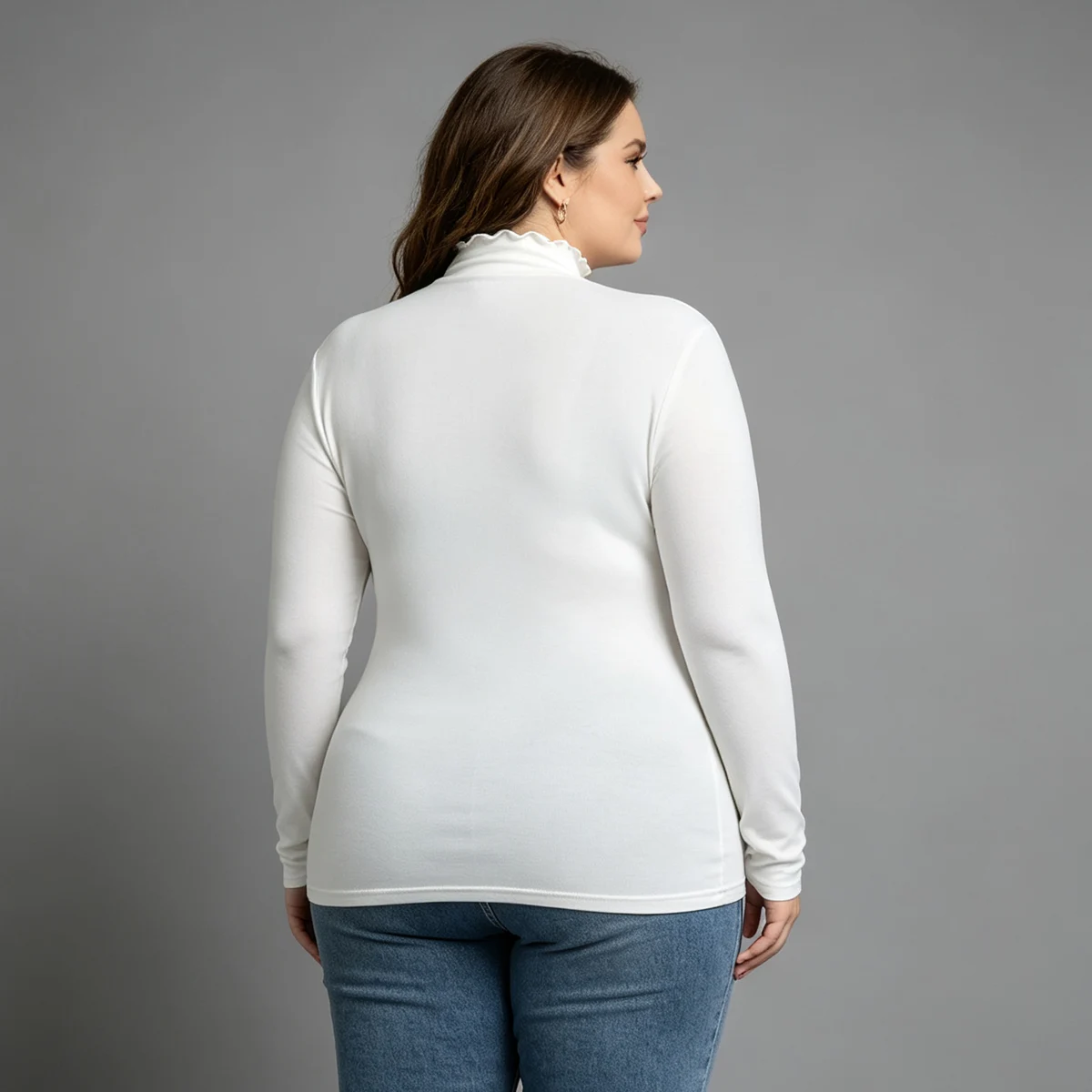 1/3 Stück Damen-Oberteil in Übergröße, warm, für Herbst/Winter, einfarbig, modisch, mit hohem Kragen, langärmelig, lässig, für den Alltag, Sport, bequem, trendig – Detail 6