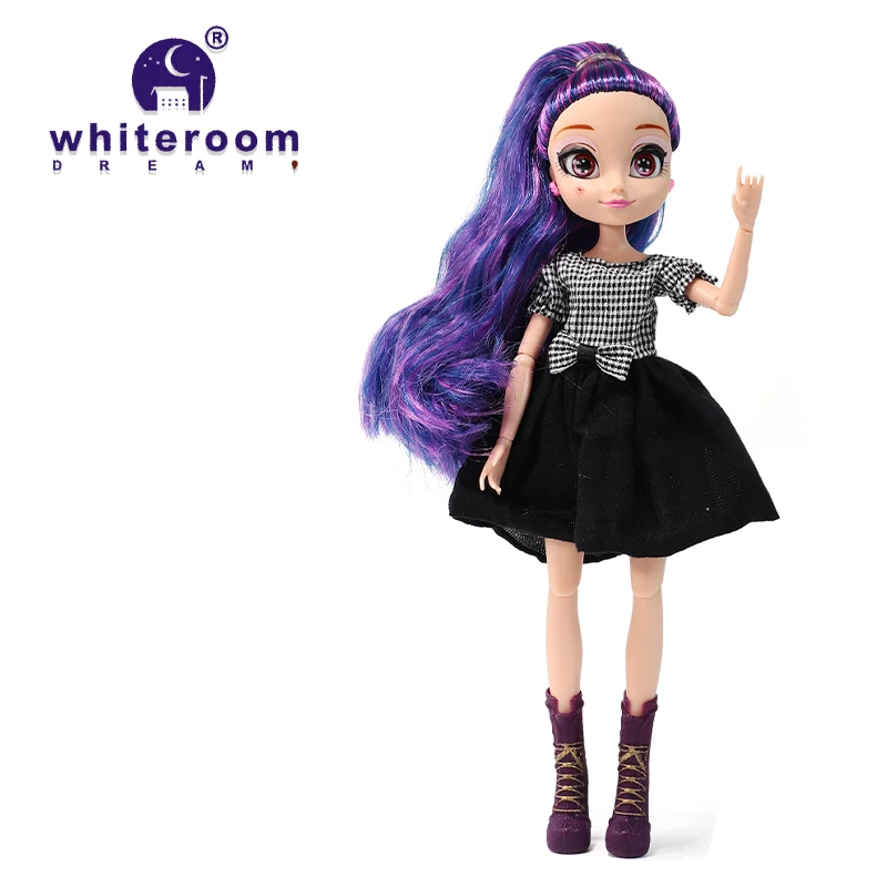 Slim 26cm Bjd Doll For Girl Purple Hair Big Eyes Fashion Princess Clothes Suit Accessories Decoration Eyelash Solid Doll Gift
