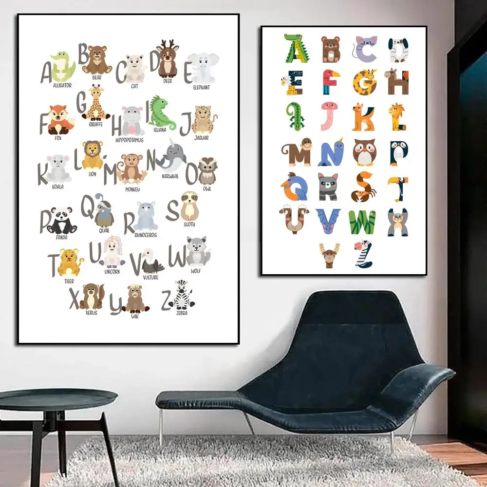 Animal Alphabet Educational Poster HD Anime Hot Theme Singer/OST/Movie-Waterproof Self-Stick Home Decor