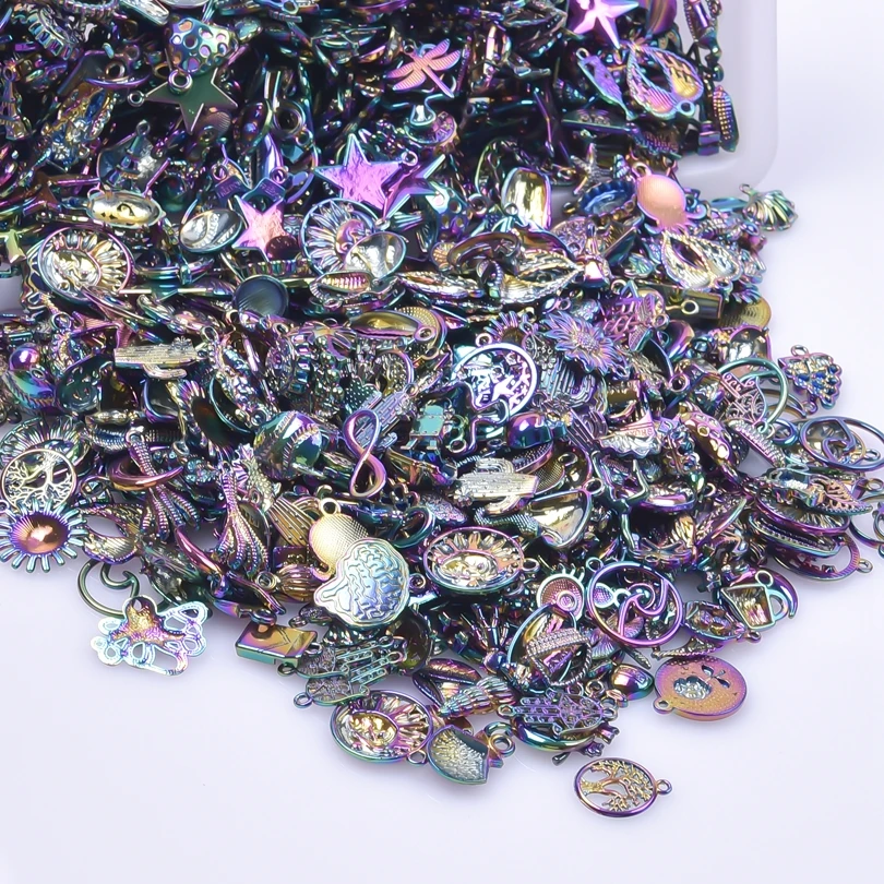 10/20/30/100pcs/Lot Random Mix Rainbow Charms For Jewelry Making Supplies Animal Plant Moon Star Pendant Charm DIY Earring Craft