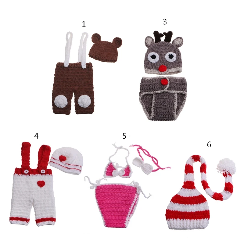 2/3 Pieces Baby Infant Photography Prop Suspender Costume Crochet Knitted Hat Diaper Handmade Outfit Costume Decorations