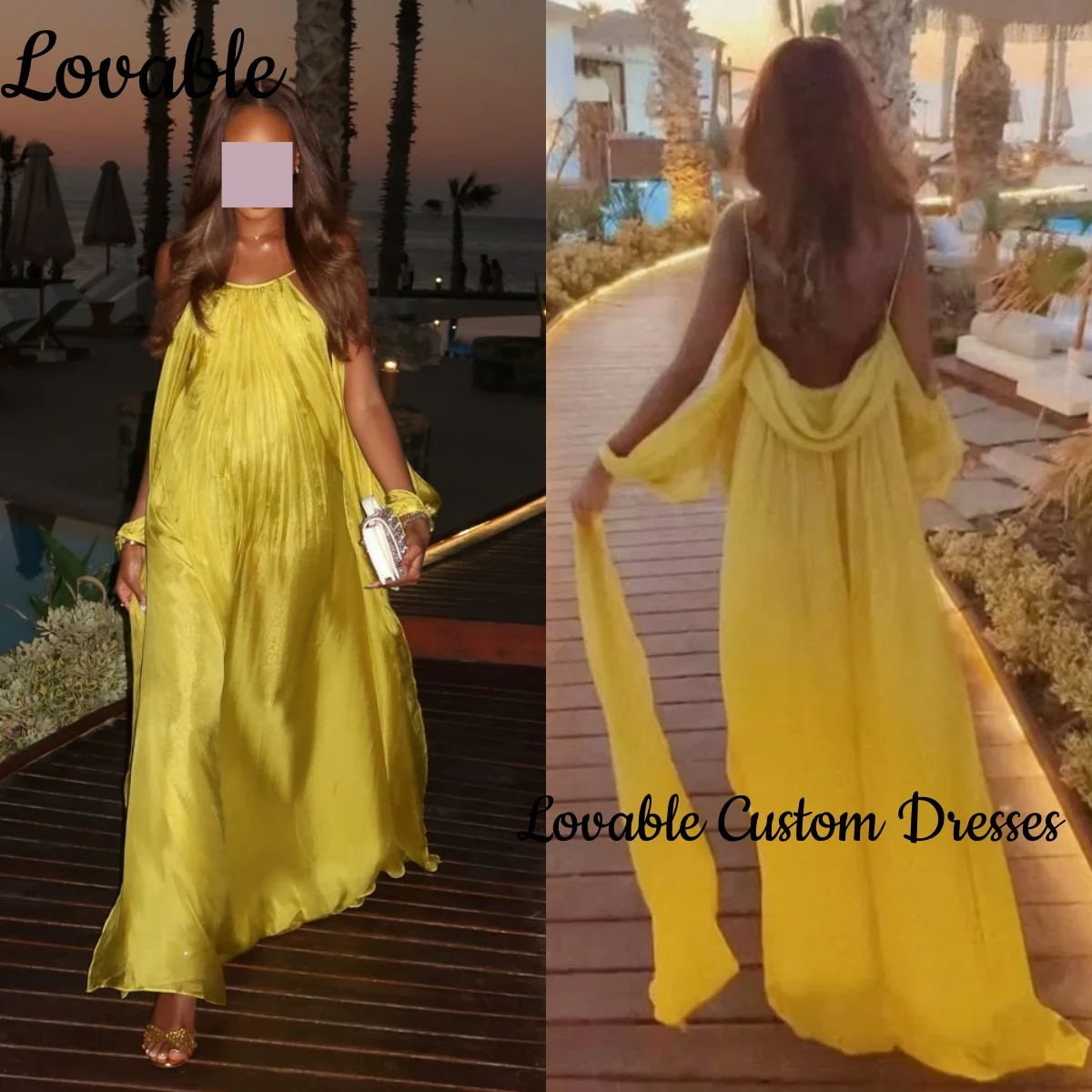 تخصيص فساتين فاخرة بلا أكمام مساء العمود مغرفة العنق فساتين أنيقة للنساء الطابق طول فساتين كشكش للمواصفات #1